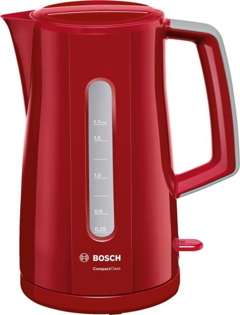 Електрическа кана Bosch TWK3A014, Plastic kettle, CompactClass, 2000-2400 W, 1.7 l, Red