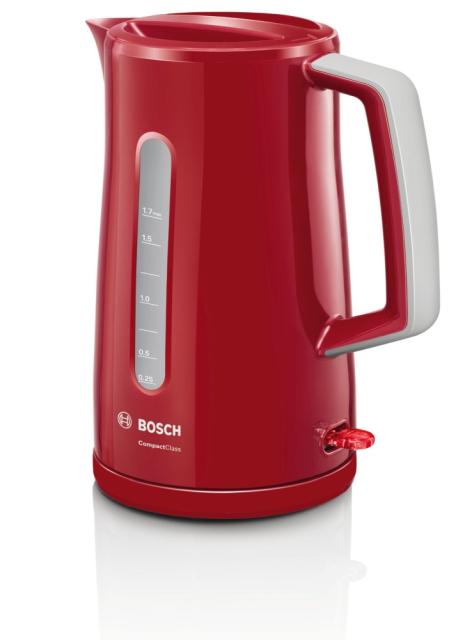 Електрическа кана Bosch TWK3A014, Plastic kettle, CompactClass, 2000-2400 W, 1.7 l, Red