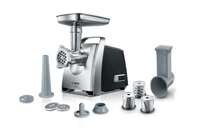 Месомелачка Bosch MFW68640, Meat mincer, ProPower, 800 W - 2200W, Discs: 3 / 4,8 / 8 mm, Sausage attachment, Kebbe attachment, Out: 4.3kg/min, Black, chrome