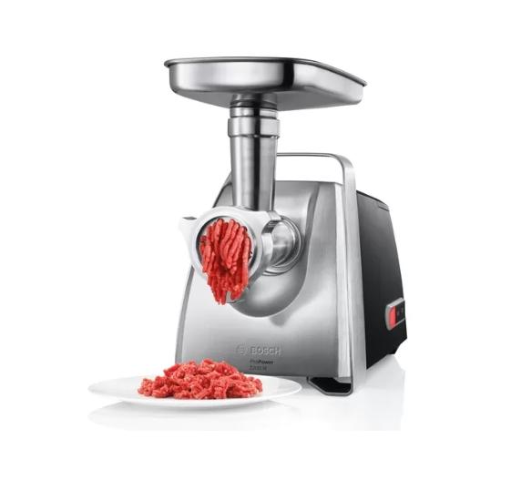 Месомелачка Bosch MFW68640, Meat mincer, ProPower, 800 W - 2200W, Discs: 3 / 4,8 / 8 mm, Sausage attachment, Kebbe attachment, Out: 4.3kg/min, Black, chrome