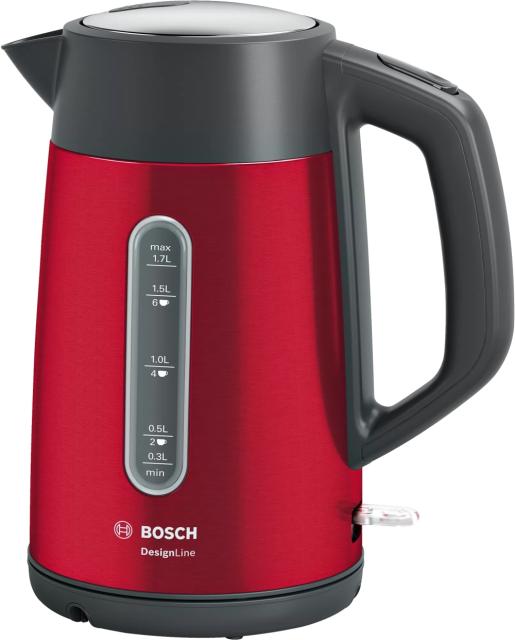 Електрическа кана Bosch TWK4P434, Kettle, DesignLine, 2000-2400 W, 1.7 l,  OneCup function, Red