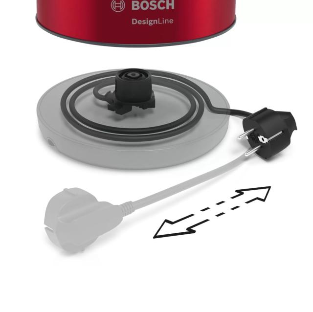 Електрическа кана Bosch TWK4P434, Kettle, DesignLine, 2000-2400 W, 1.7 l,  OneCup function, Red