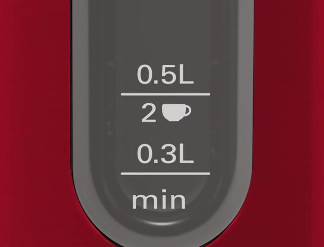 Електрическа кана Bosch TWK4P434, Kettle, DesignLine, 2000-2400 W, 1.7 l,  OneCup function, Red