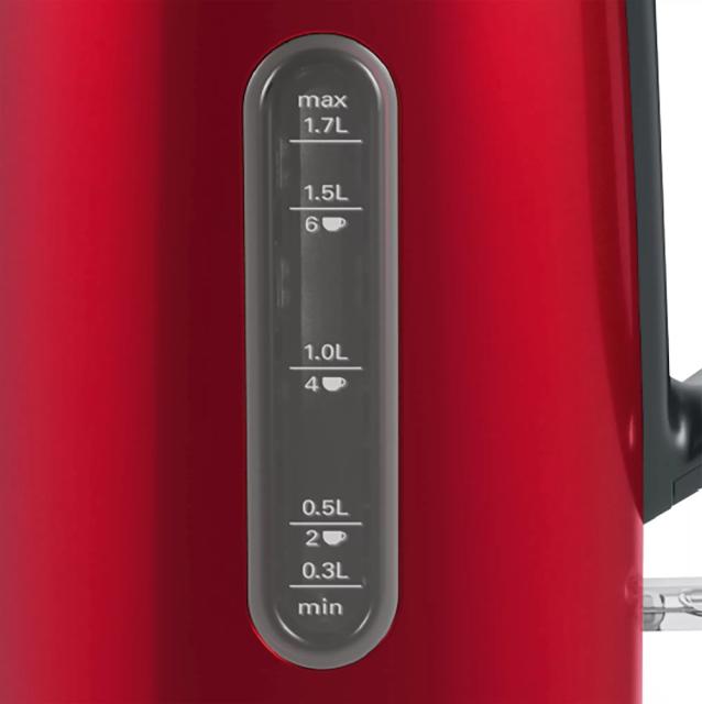 Електрическа кана Bosch TWK4P434, Kettle, DesignLine, 2000-2400 W, 1.7 l,  OneCup function, Red