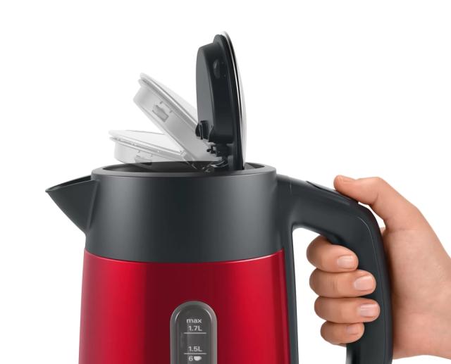 Електрическа кана Bosch TWK4P434, Kettle, DesignLine, 2000-2400 W, 1.7 l,  OneCup function, Red