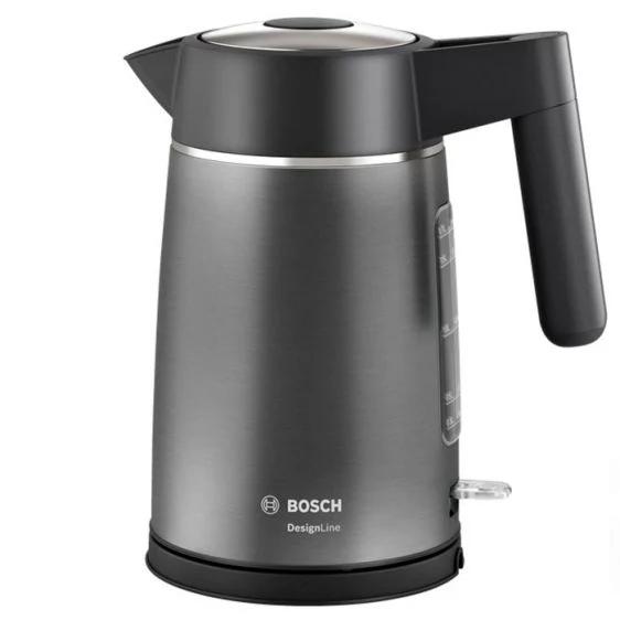 Електрическа кана Bosch TWK5P475, Stainless steel Kettle, 2400 W, 1.7 l, Cup indicator, Optimal spout, Triple Safety function, Covered heater, Gray