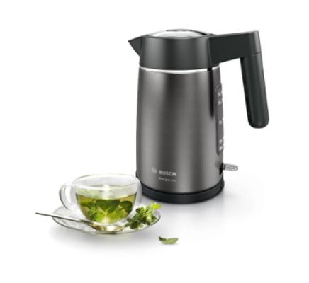Електрическа кана Bosch TWK5P475, Stainless steel Kettle, 2400 W, 1.7 l, Cup indicator, Optimal spout, Triple Safety function, Covered heater, Gray