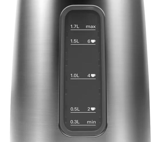 Електрическа кана Bosch TWK5P475, Stainless steel Kettle, 2400 W, 1.7 l, Cup indicator, Optimal spout, Triple Safety function, Covered heater, Gray