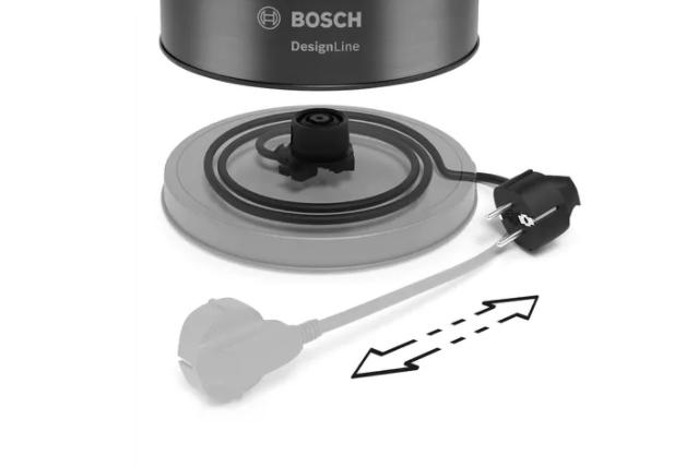 Електрическа кана Bosch TWK5P475, Stainless steel Kettle, 2400 W, 1.7 l, Cup indicator, Optimal spout, Triple Safety function, Covered heater, Gray
