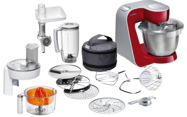 Кухненски робот Bosch MUM55761, Kitchen machine, MUM5, 900 W, Multi-motion-drive, 7 speeds, 3.9l stainless steel bowl, add accessories,  Red - silver