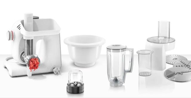 Кухненски робот Bosch MUM58257, Kitchen machine, MUM5, 1000 W, 3D PlanetaryMixing, 7 speeds, 3.9l stainless steel bowl, add accessories, White - silver