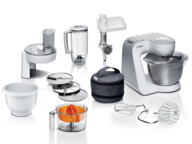 Кухненски робот Bosch MUM58258, Kitchen machine, MUM5, 1000 W, 3D PlanetaryMixing, 7 speeds, 3.9l stainless steel bowl, add accessories, White - silver