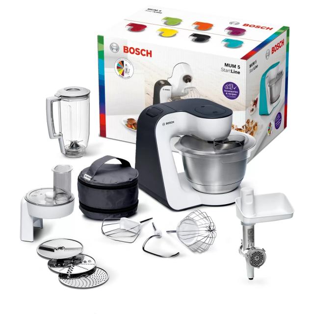 Кухненски робот Bosch MUM50131, Kitchen machine, MUM5, 800 W, 3D PlanetaryMixing, 4 speeds, 3.9l stainless steel bowl, add accessories, White - anthracite