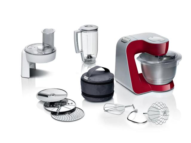 Кухненски робот Bosch MUM58720, Kitchen machine, MUM5, 1000 W, 3D PlanetaryMixing, 7 speeds, 3.9l stainless steel bowl, add accessories, Red - silver