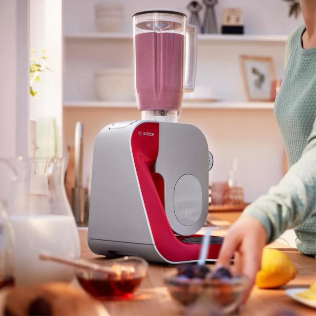 Кухненски робот Bosch MUM58720, Kitchen machine, MUM5, 1000 W, 3D PlanetaryMixing, 7 speeds, 3.9l stainless steel bowl, add accessories, Red - silver