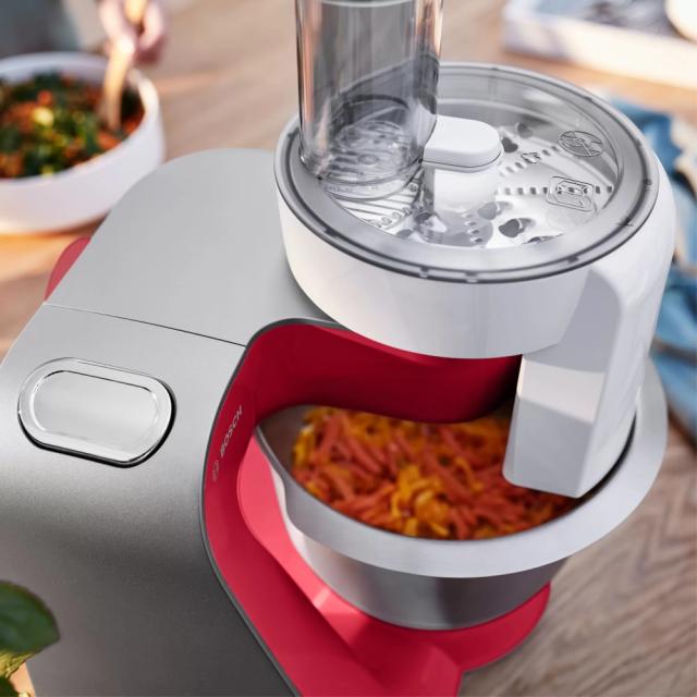 Кухненски робот Bosch MUM58720, Kitchen machine, MUM5, 1000 W, 3D PlanetaryMixing, 7 speeds, 3.9l stainless steel bowl, add accessories, Red - silver