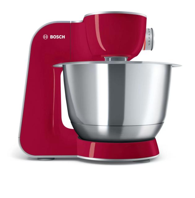 Кухненски робот Bosch MUM58720, Kitchen machine, MUM5, 1000 W, 3D PlanetaryMixing, 7 speeds, 3.9l stainless steel bowl, add accessories, Red - silver
