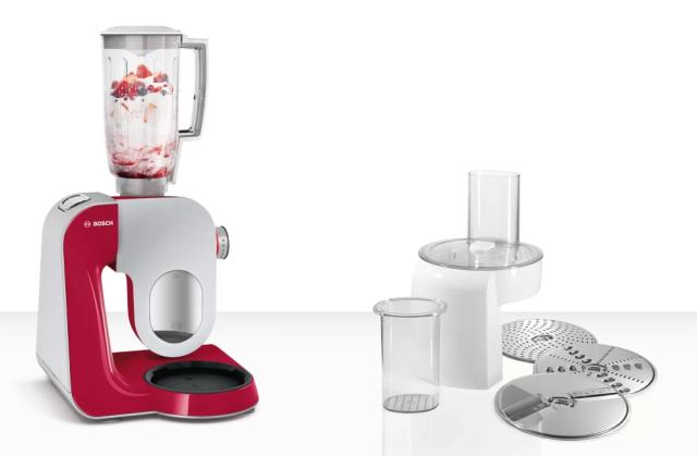 Кухненски робот Bosch MUM58720, Kitchen machine, MUM5, 1000 W, 3D PlanetaryMixing, 7 speeds, 3.9l stainless steel bowl, add accessories, Red - silver
