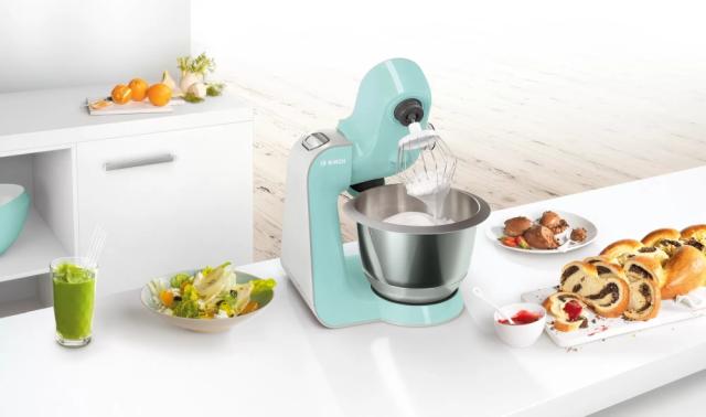 Кухненски робот Bosch MUM58020, Kitchen machine, MUM5, 1000 W, 3D PlanetaryMixing, 7 speeds, 3.9l stainless steel bowl, add accessories,  Turquoise - silver