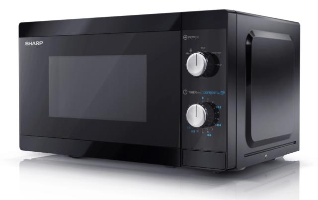 Микровълнова печка Sharp YC-MS01E-B, Manual control, Cavity Material -steel, 20l, 800 W, Defrost, Silver/Black door, Cabinet Colour: Black