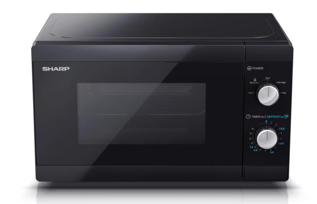 Микровълнова печка Sharp YC-MS01E-B, Manual control, Cavity Material -steel, 20l, 800 W, Defrost, Silver/Black door, Cabinet Colour: Black