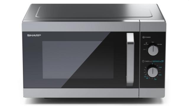 Микровълнова печка Sharp YC-MS31E-S, Manual control, Cavity Material -steel, 23l, 800 W, Defrost, Timer Function, Black/Silver door, Cabinet Colour: Silver