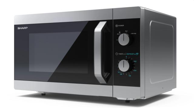 Микровълнова печка Sharp YC-MS31E-S, Manual control, Cavity Material -steel, 23l, 800 W, Defrost, Timer Function, Black/Silver door, Cabinet Colour: Silver