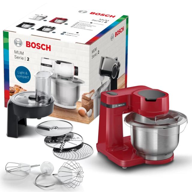 Кухненски робот Bosch MUMS2ER01 Kitchen machine, MUM Serie 2, Multi-motion-drive, 700 W, 4 speeds, 3.8l stainless steel bowl, Red - red
