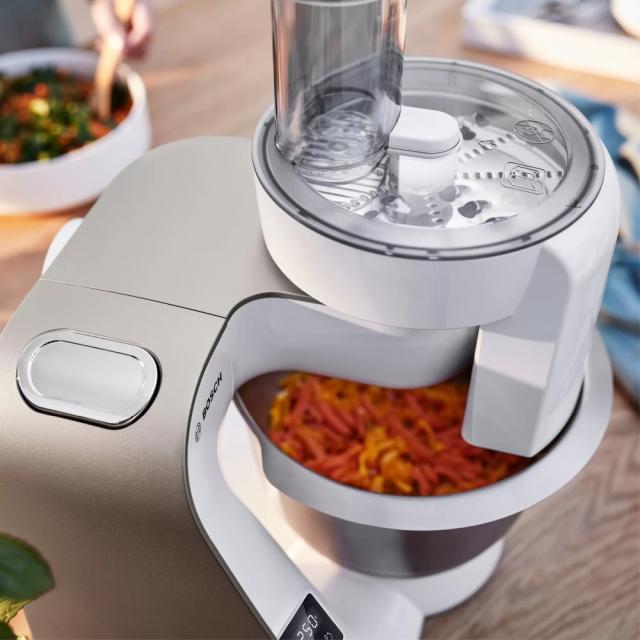 Кухненски робот Bosch MUM5XW20, Compact Kitchen Machine, MUM5 scale, 3D Planetary Mixing, 1000 W, White - champagne