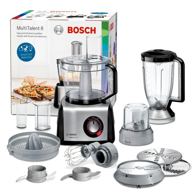Кухненски робот BOSCH MC812M844, Food processor, MultiTalent 8, 1250 W, add.Tritan blender, Citrus press, Dough Tool, Whisk, Black -Brushed stainless steel