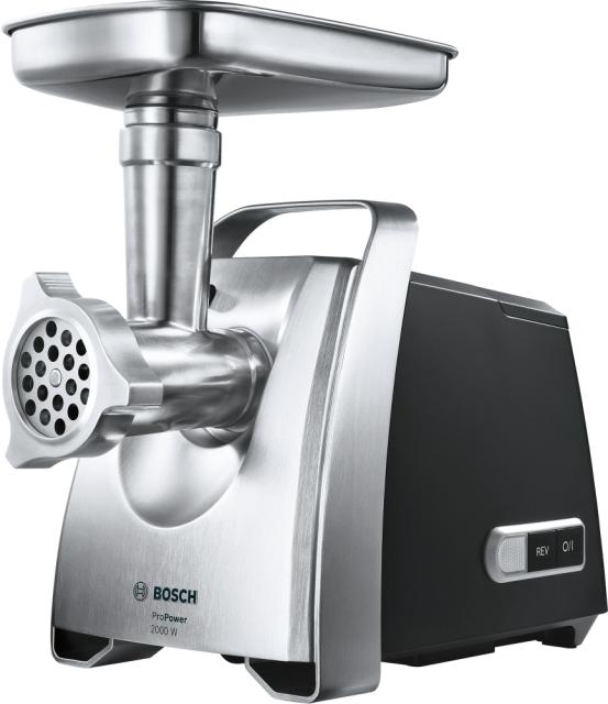 Месомелачка Bosch MFW68660, Meat mincer, ProPower, 800 W - 2000W, Discs: 3 / 4,8 / 8 mm, Sausage attachment, Fruit press attachmen, Kebbe attachment, Out: 4.3kg/min, Black
