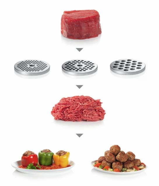 Месомелачка Bosch MFW68660, Meat mincer, ProPower, 800 W - 2000W, Discs: 3 / 4,8 / 8 mm, Sausage attachment, Fruit press attachmen, Kebbe attachment, Out: 4.3kg/min, Black