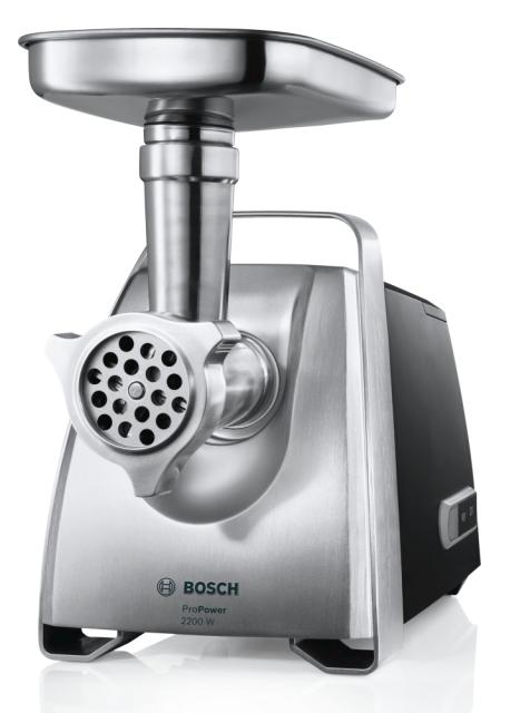 Месомелачка Bosch MFW68660, Meat mincer, ProPower, 800 W - 2000W, Discs: 3 / 4,8 / 8 mm, Sausage attachment, Fruit press attachmen, Kebbe attachment, Out: 4.3kg/min, Black