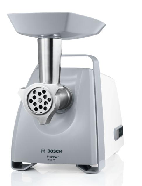 Месомелачка Bosch MFW45020, Meat mincer, ProPower, 500 W - 1600W, Discs: 3,8 / 8 mm, Sausage attachment, Kebbe attachment, Out: 2.7kg/min, White