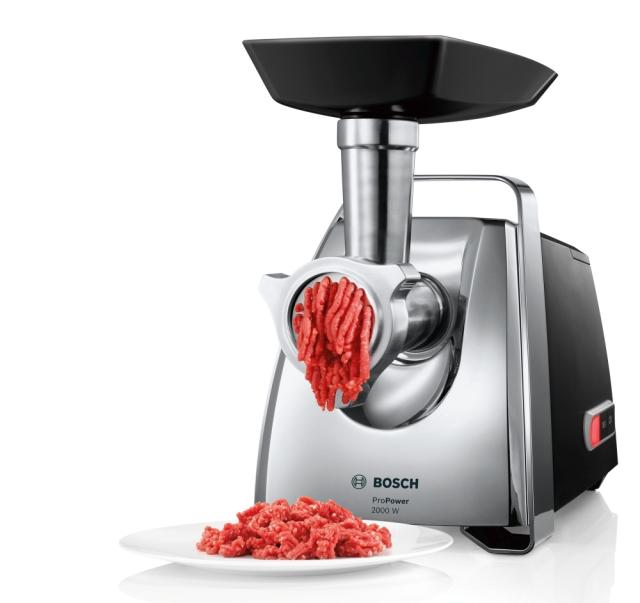 Месомелачка Bosch MFW67450, Meat mincer ProPower, 700W - 2000W, Discs: 3 / 4,8 / 8 mm; Sausage attachment; Attachment for kibbutz / meatballs; Fruit pressing attachment; Out: 3.5kg/min, Black
