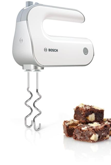 Миксер Bosch MFQ4070, Hand mixer, Styline, 500 W, White, with innovative FineCreamer stirrers,  Included blender & transparent jug, 5 speed settings, additional pulse/turbo setting, white
