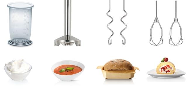 Миксер Bosch MFQ4070, Hand mixer, Styline, 500 W, White, with innovative FineCreamer stirrers,  Included blender & transparent jug, 5 speed settings, additional pulse/turbo setting, white