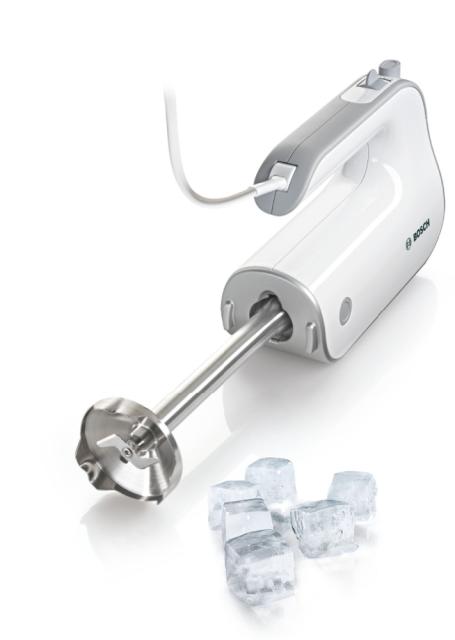 Миксер Bosch MFQ4070, Hand mixer, Styline, 500 W, White, with innovative FineCreamer stirrers,  Included blender & transparent jug, 5 speed settings, additional pulse/turbo setting, white