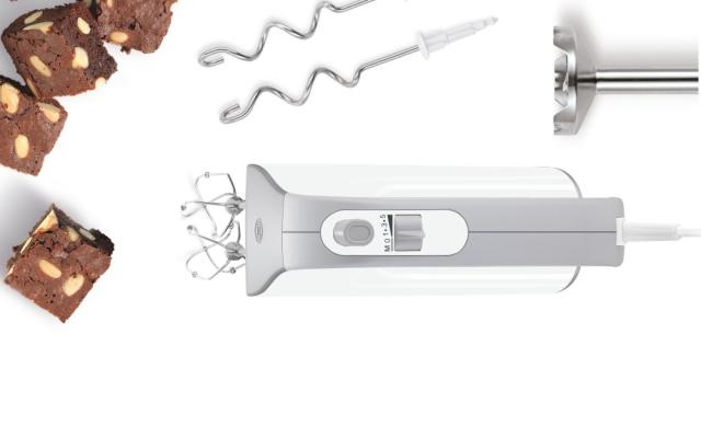 Миксер Bosch MFQ4070, Hand mixer, Styline, 500 W, White, with innovative FineCreamer stirrers,  Included blender & transparent jug, 5 speed settings, additional pulse/turbo setting, white