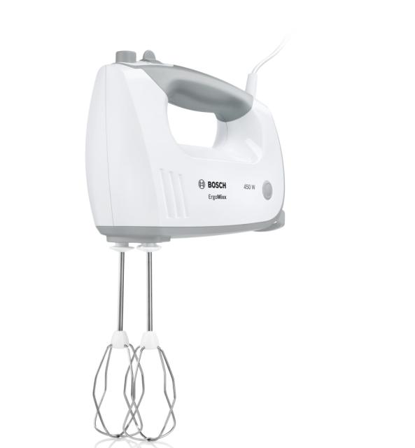 Миксер Bosch MFQ36460, Hand mixer, 450 W, White, includes bowl and stand
