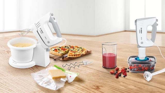 Миксер Bosch MFQ364V6, Hand mixer, 450 W, Fresh Vacuum, Vacuum pump, vacuum container (1.0 l), 3 vacuum bags of the type (1.2 l and 3.8 l)., included bowl and stand, 5 speed settings, additional pulse/turbo setting, White