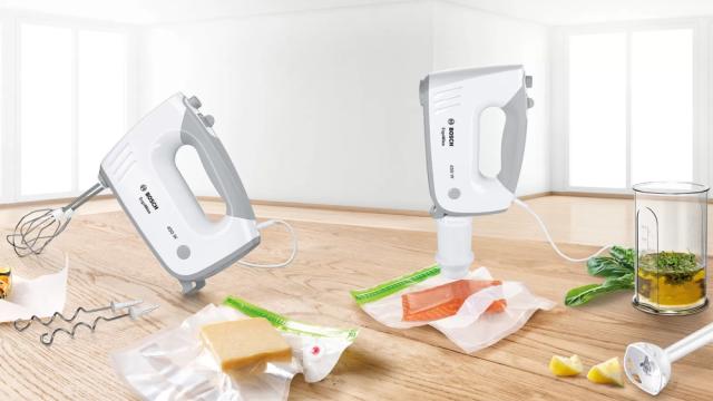 Миксер Bosch MFQ364V0, Hand mixer, 450 W, Fresh Vacuum, Vacuum pump, included nozzle-blender &  transparent jug, 5 speed settings, additional pulse/turbo setting, White