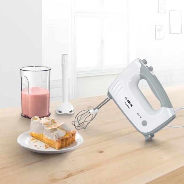Миксер Bosch MFQ364V0, Hand mixer, 450 W, Fresh Vacuum, Vacuum pump, included nozzle-blender &  transparent jug, 5 speed settings, additional pulse/turbo setting, White
