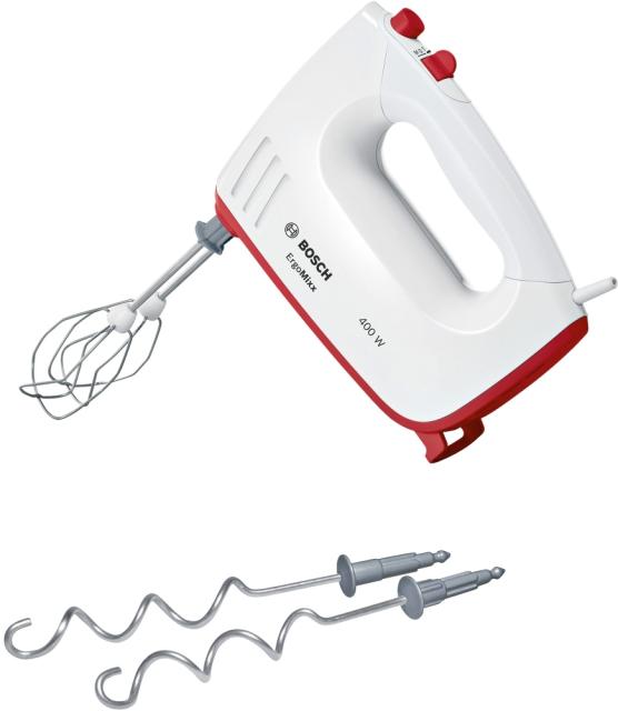Миксер Bosch MFQ36300S, Hand mixer, ErgoMixx, 400 W, 5 speed settings, additional pulse/turbo setting, White-red