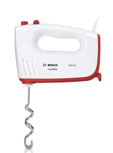Миксер Bosch MFQ36300S, Hand mixer, ErgoMixx, 400 W, 5 speed settings, additional pulse/turbo setting, White-red