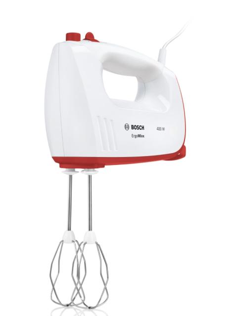 Миксер Bosch MFQ36300S, Hand mixer, ErgoMixx, 400 W, 5 speed settings, additional pulse/turbo setting, White-red