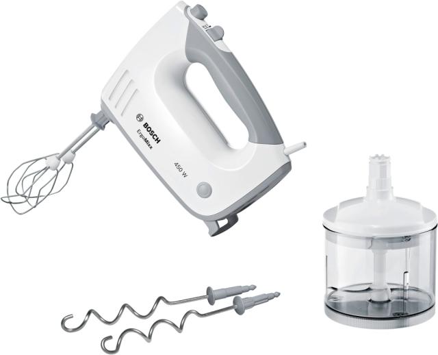 Миксер Bosch MFQ36450S, Hand mixer, ErgoMixx, 450 W, chopper included, 5 speed settings, additional pulse/turbo setting, White