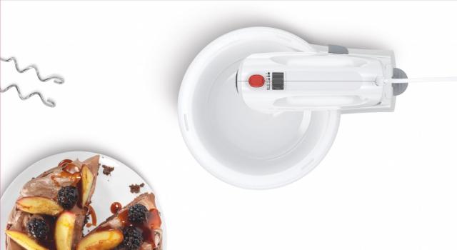 Миксер Bosch MFQ2600G, Hand mixer, 375 W, Stand with automatic rotating bowl, 4 speed settings, additional pulse/turbo setting, white