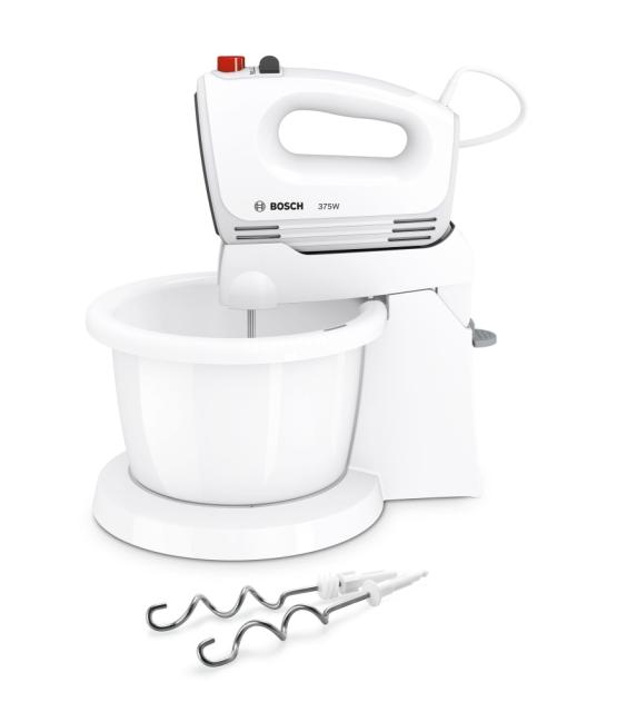 Миксер Bosch MFQ2600G, Hand mixer, 375 W, Stand with automatic rotating bowl, 4 speed settings, additional pulse/turbo setting, white