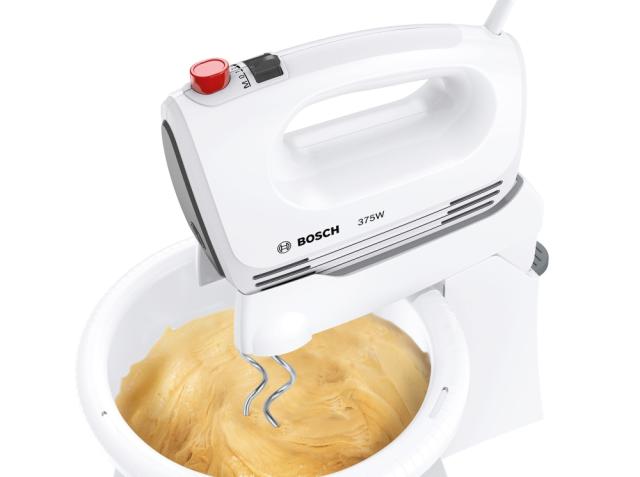 Миксер Bosch MFQ2600G, Hand mixer, 375 W, Stand with automatic rotating bowl, 4 speed settings, additional pulse/turbo setting, white